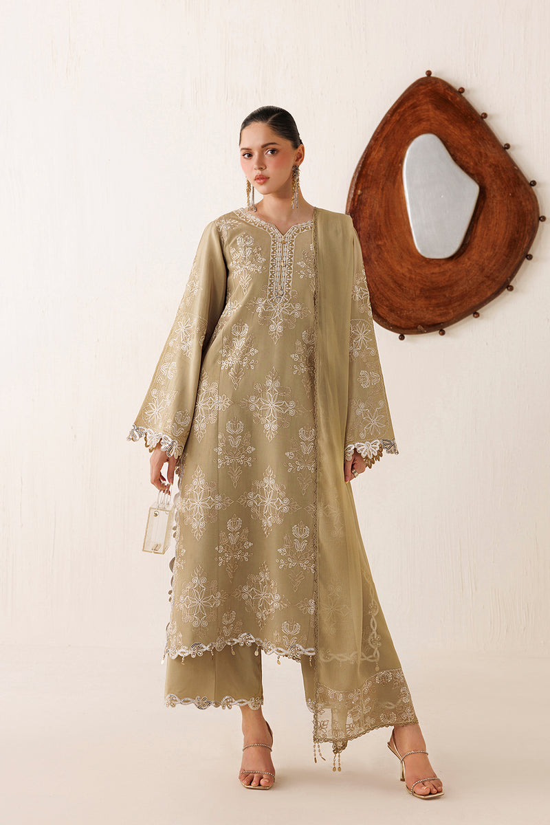 Farasha Veira Embroidered Raw Silk Unstitched 3Pc Suit D-06 Ivory Sand