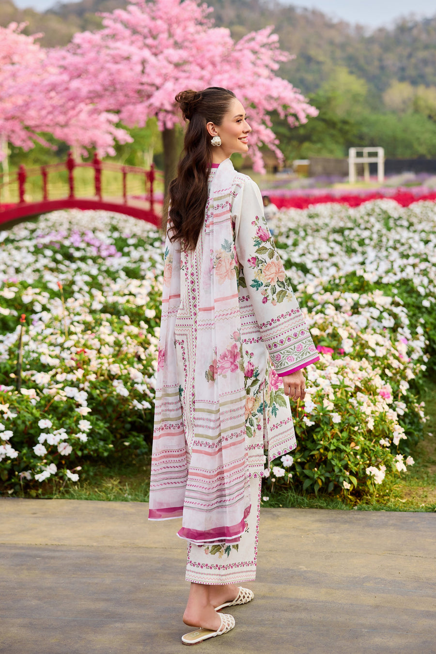 Farasha Summer Co Ords Printed Lawn Unstitched 3Pc Suit - Ivory Threads