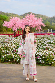 Farasha Summer Co Ords Printed Lawn Unstitched 3Pc Suit - Ivory Threads