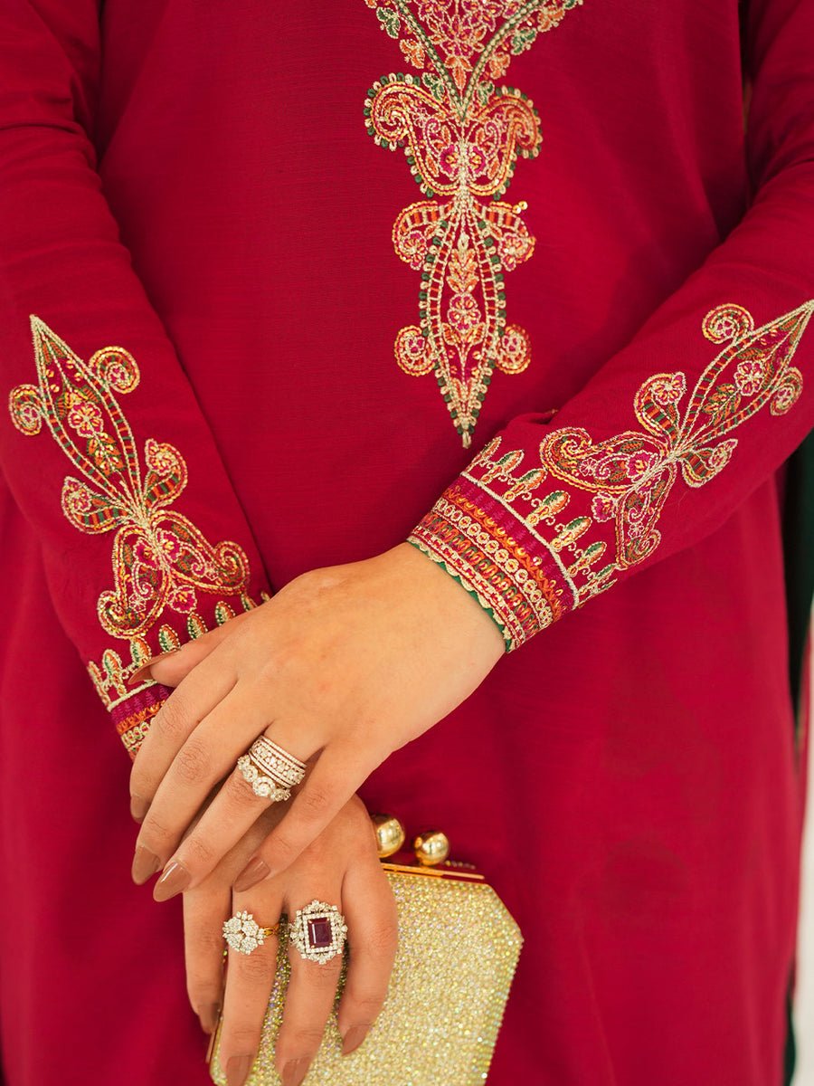 Faiza Faisal Mayal Festive Pret Embroidered Raw Silk 3Pc Suit - JINAN