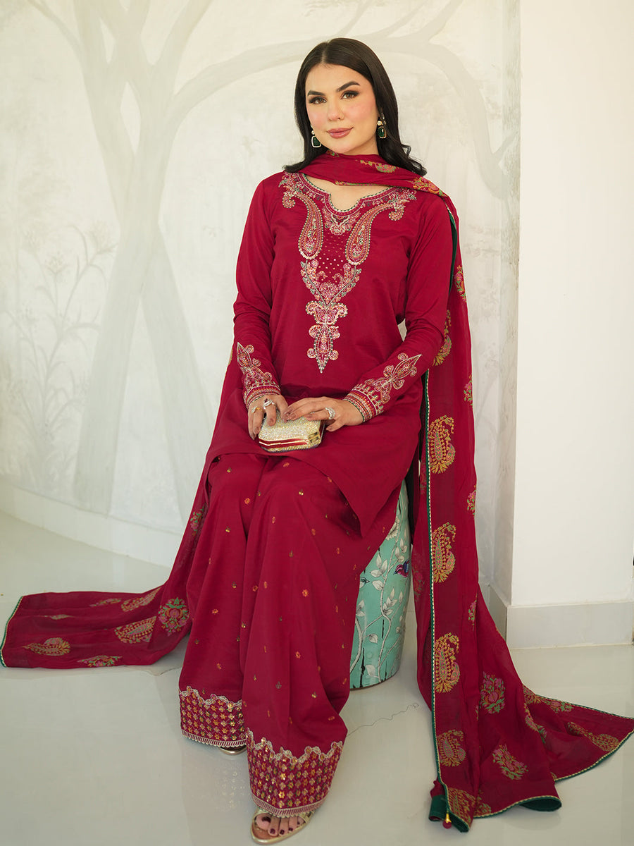 Faiza Faisal Mayal Festive Pret Embroidered Raw Silk 3Pc Suit - JINAN
