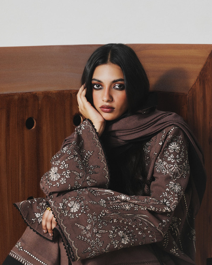 Jugnu Lahore Womenswear Embroidered Karandi Unstitched 3Pc Suit - JABAH