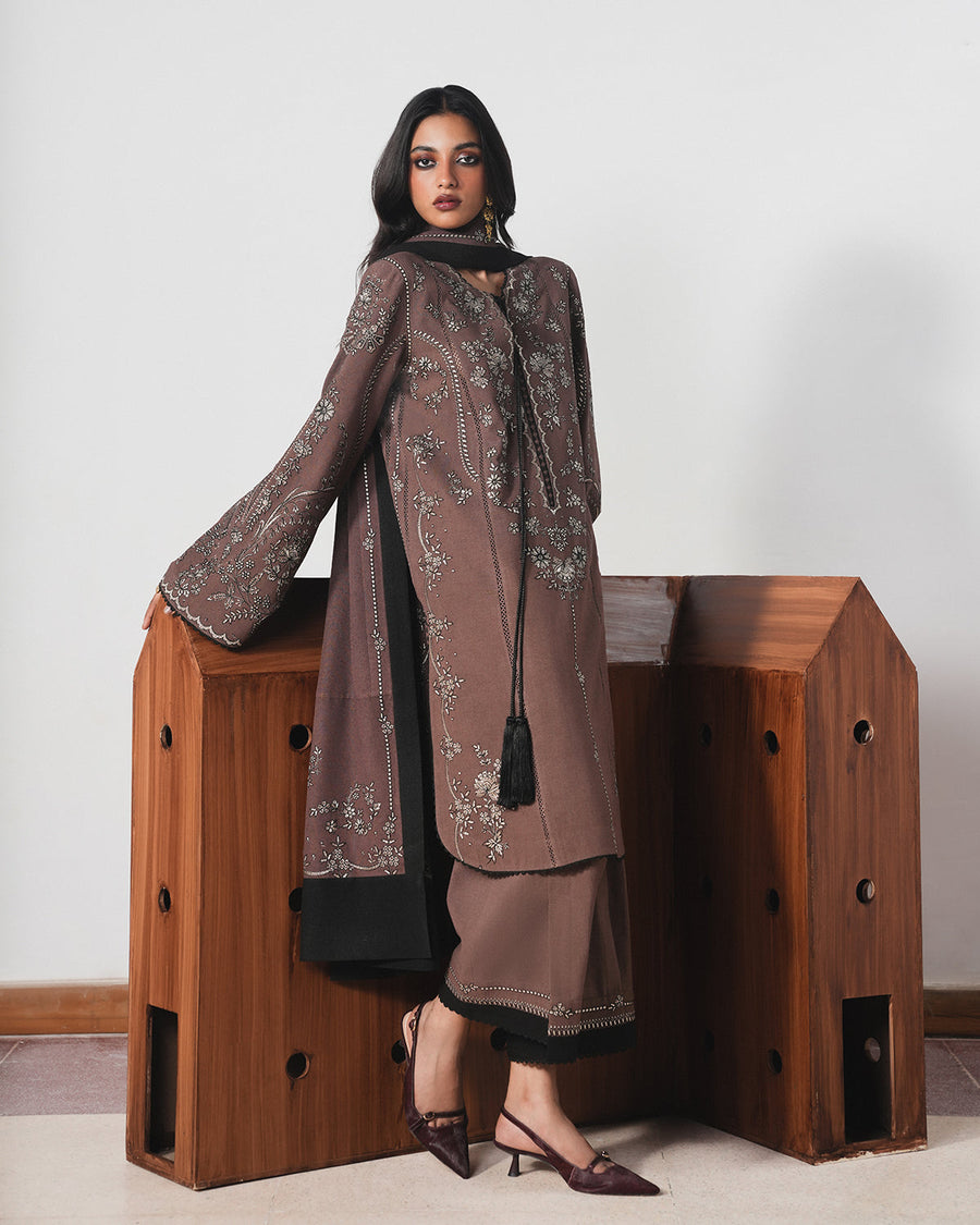 Jugnu Lahore Womenswear Embroidered Karandi Unstitched 3Pc Suit - JABAH