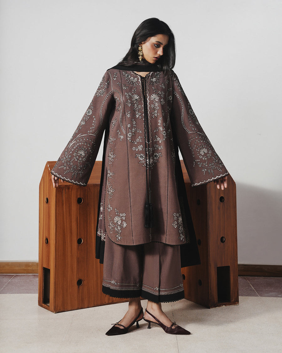Jugnu Lahore Womenswear Embroidered Karandi Unstitched 3Pc Suit - JABAH