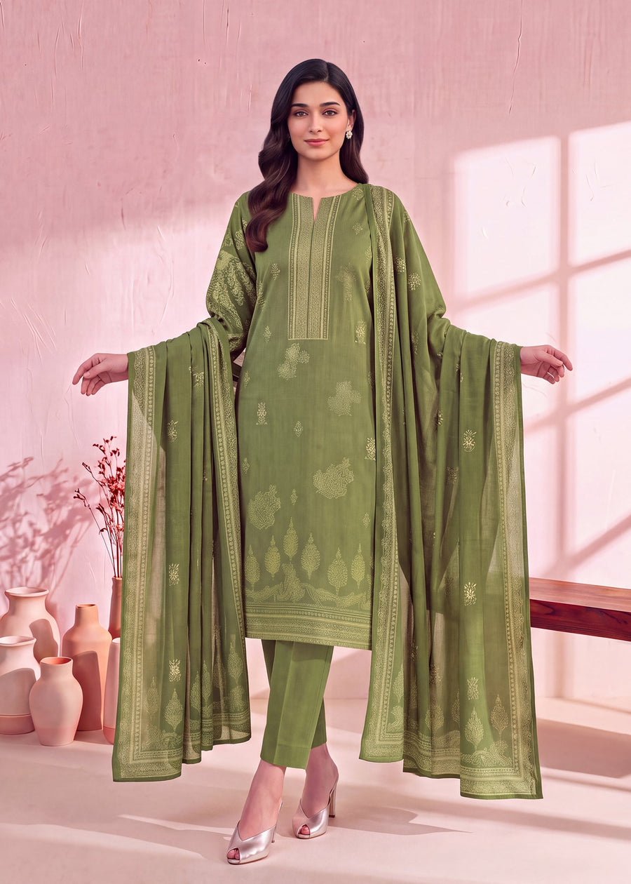 Zeenia Marina Vol-02 Digital Printed Dhanak Marina Unstitched 3Pc Suit DS-03 Jade