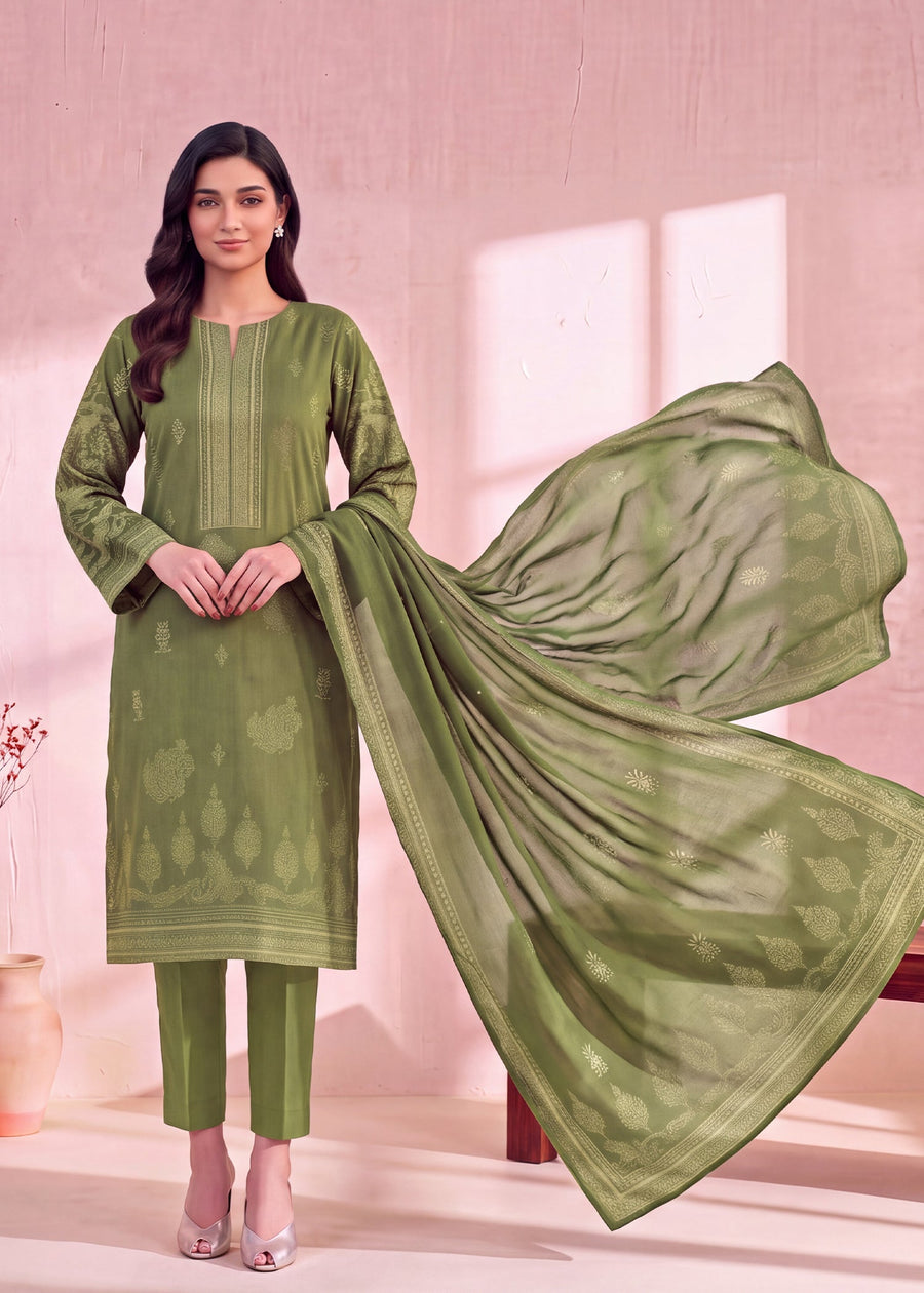 Zeenia Marina Vol-02 Digital Printed Dhanak Marina Unstitched 3Pc Suit DS-03 Jade