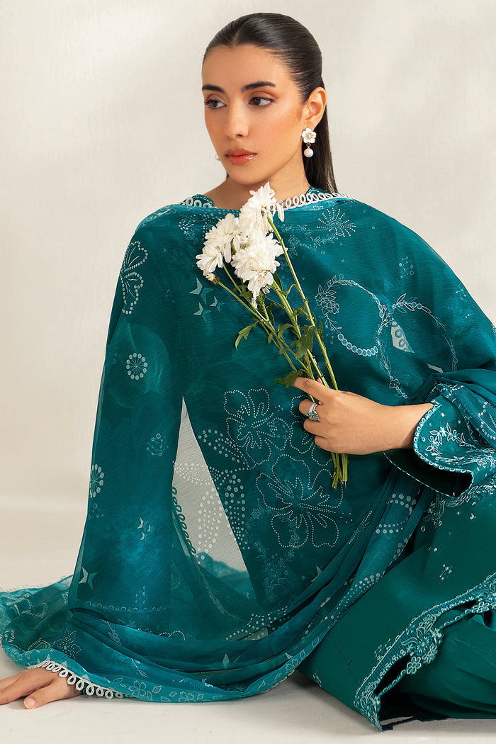 Farasha Summer Weaves Embroidered Lawn Unstitched 3Pc Suit - Jade Dazzle