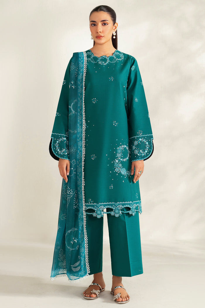 Farasha Summer Weaves Embroidered Lawn Unstitched 3Pc Suit - Jade Dazzle