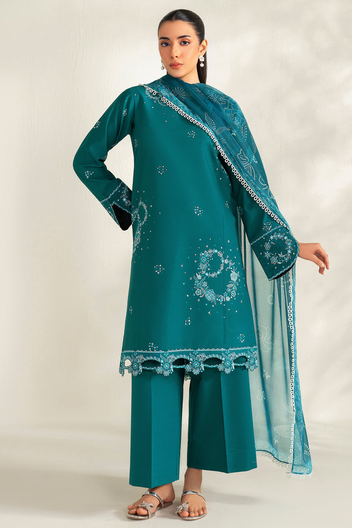 Farasha Summer Weaves Embroidered Lawn Unstitched 3Pc Suit - Jade Dazzle