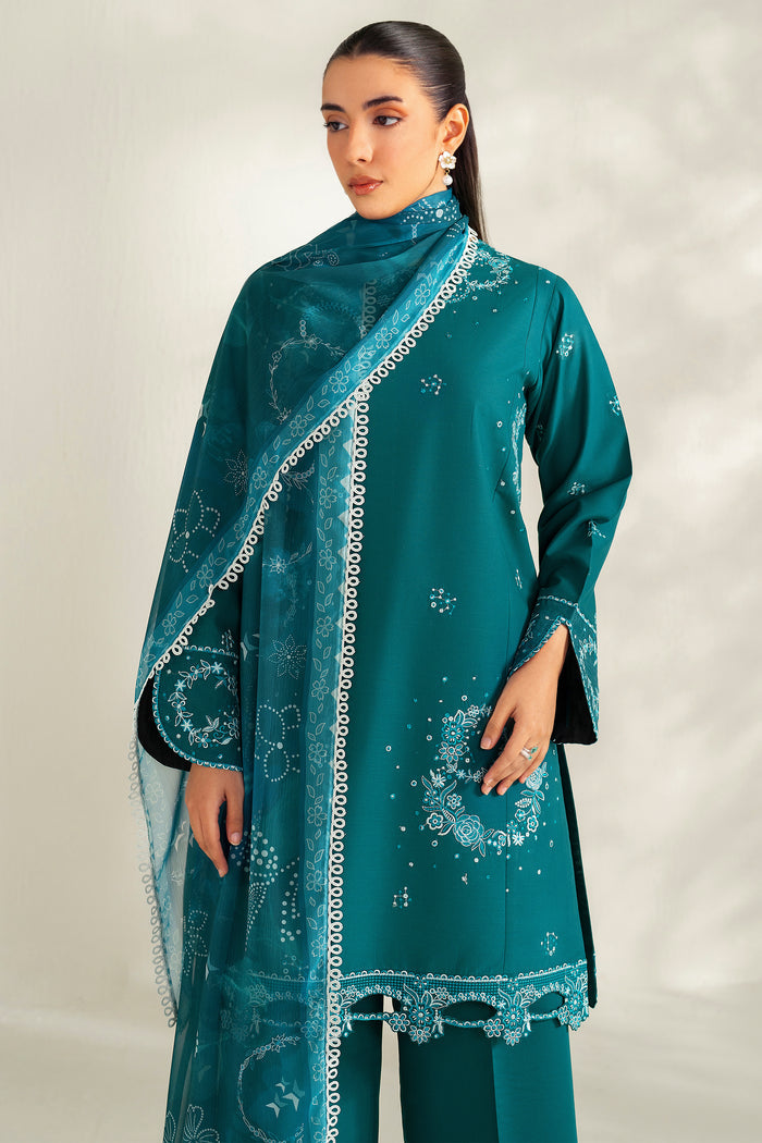 Farasha Summer Weaves Embroidered Lawn Unstitched 3Pc Suit - Jade Dazzle