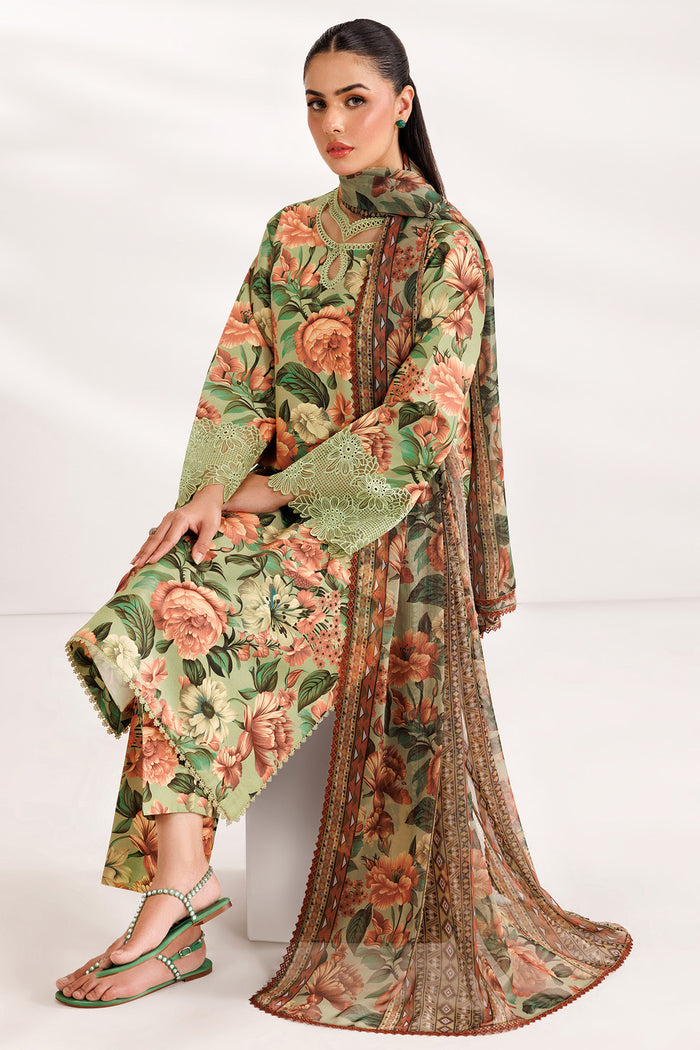 Farasha Summer Essentials Embroidered Lawn Unstitched 3Pc Suit - Jade Dome