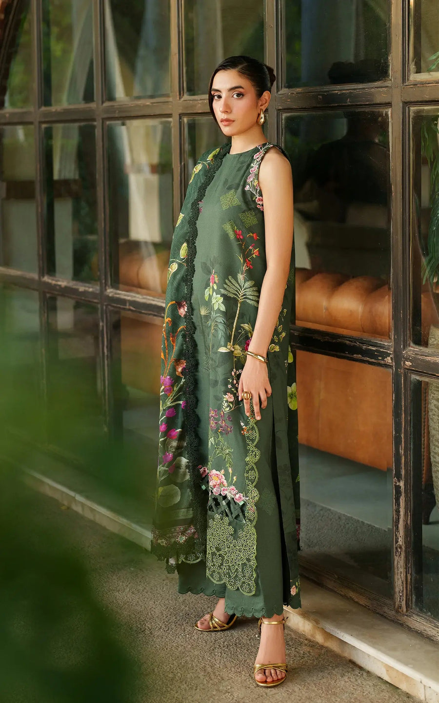 Asifa & Nabeel Meraki Embroidered Viscose Unstitched 3Pc Suit - Jade Dusk