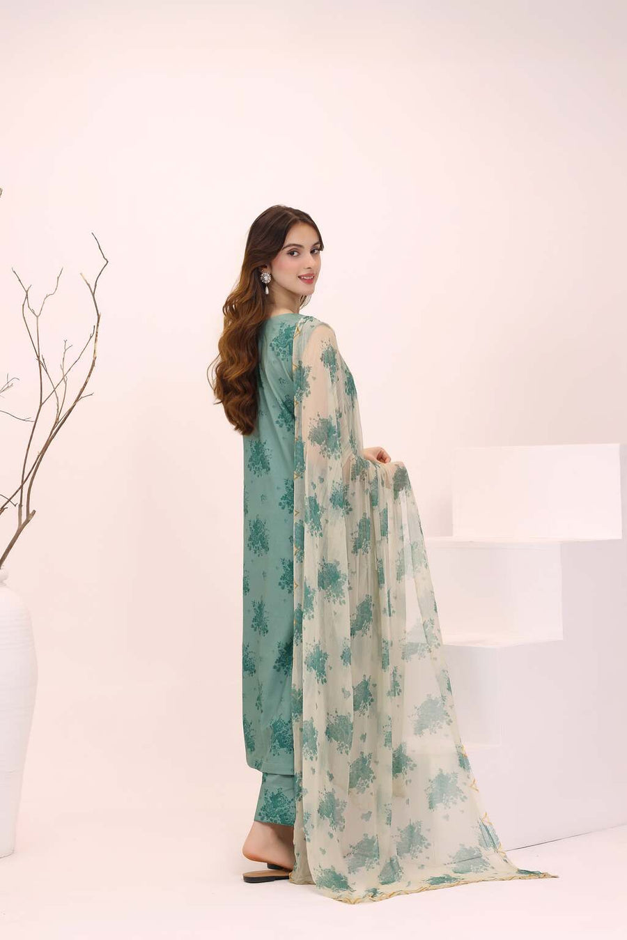 Feathers Premium House of Petals Unstitched Lawn 3Pc Suit Jade Junction-FT754