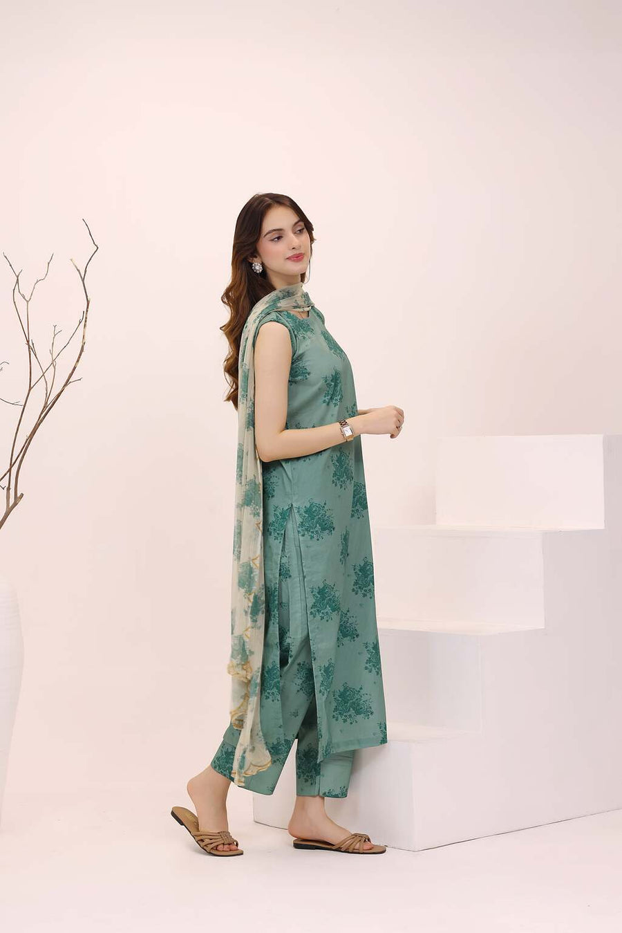 Feathers Premium House of Petals Unstitched Lawn 3Pc Suit Jade Junction-FT754