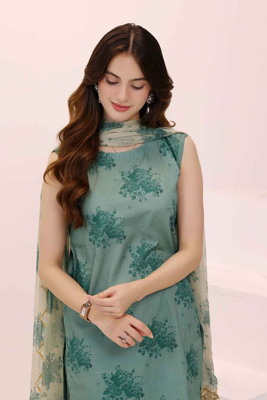Feathers Premium House of Petals Unstitched Lawn 3Pc Suit Jade Junction-FT754