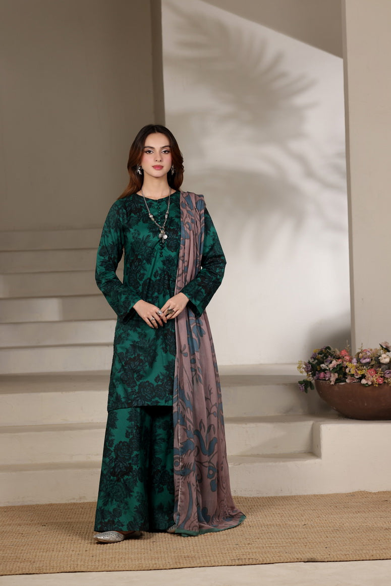 Feathers The Imperial Bloom Printed Lawn Unstitched 3Pc Suit Jade Shadow-FT654
