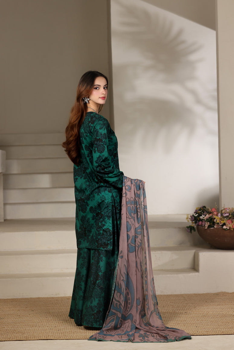 Feathers The Imperial Bloom Printed Lawn Unstitched 3Pc Suit Jade Shadow-FT654