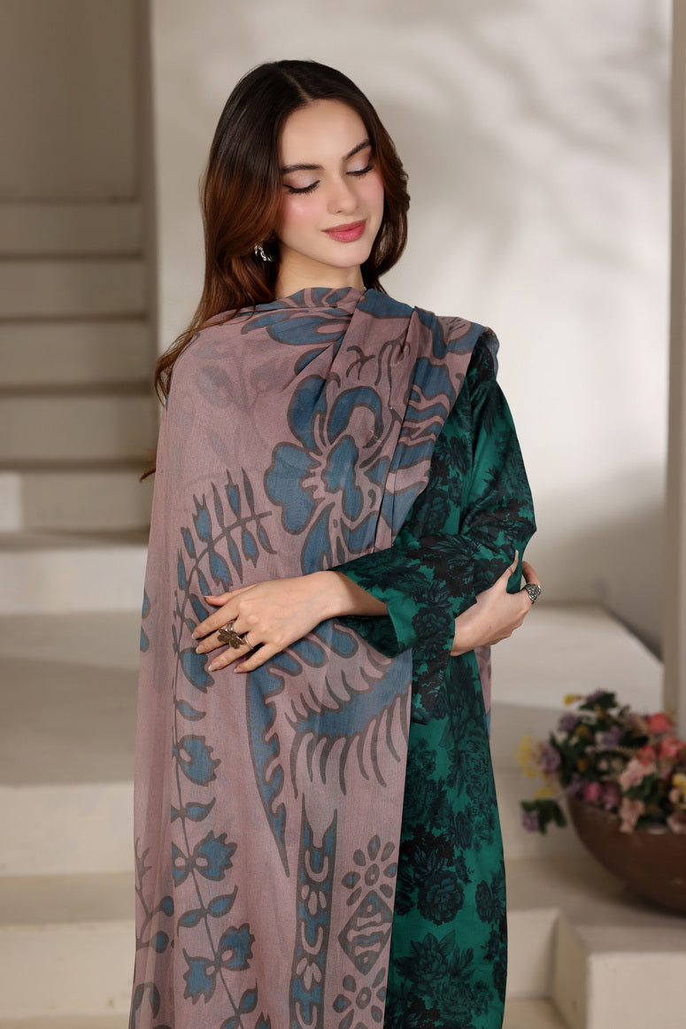 Feathers The Imperial Bloom Printed Lawn Unstitched 3Pc Suit Jade Shadow-FT654