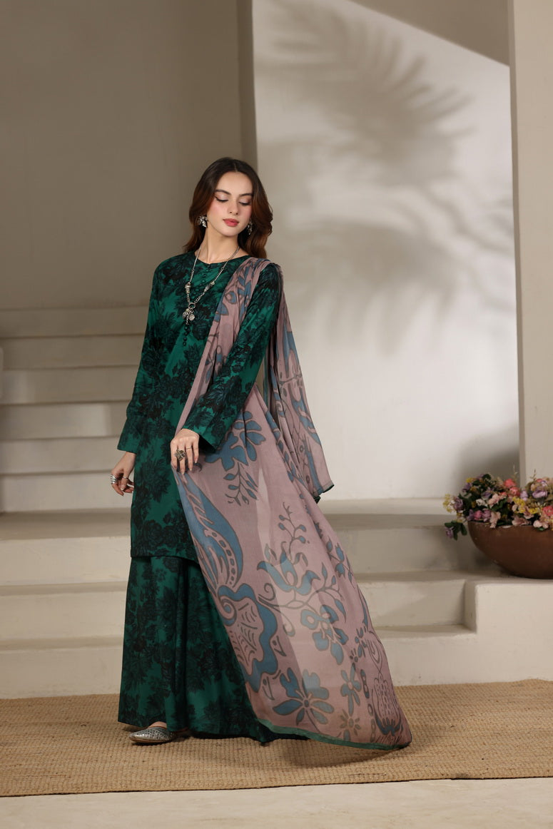 Feathers The Imperial Bloom Printed Lawn Unstitched 3Pc Suit Jade Shadow-FT654