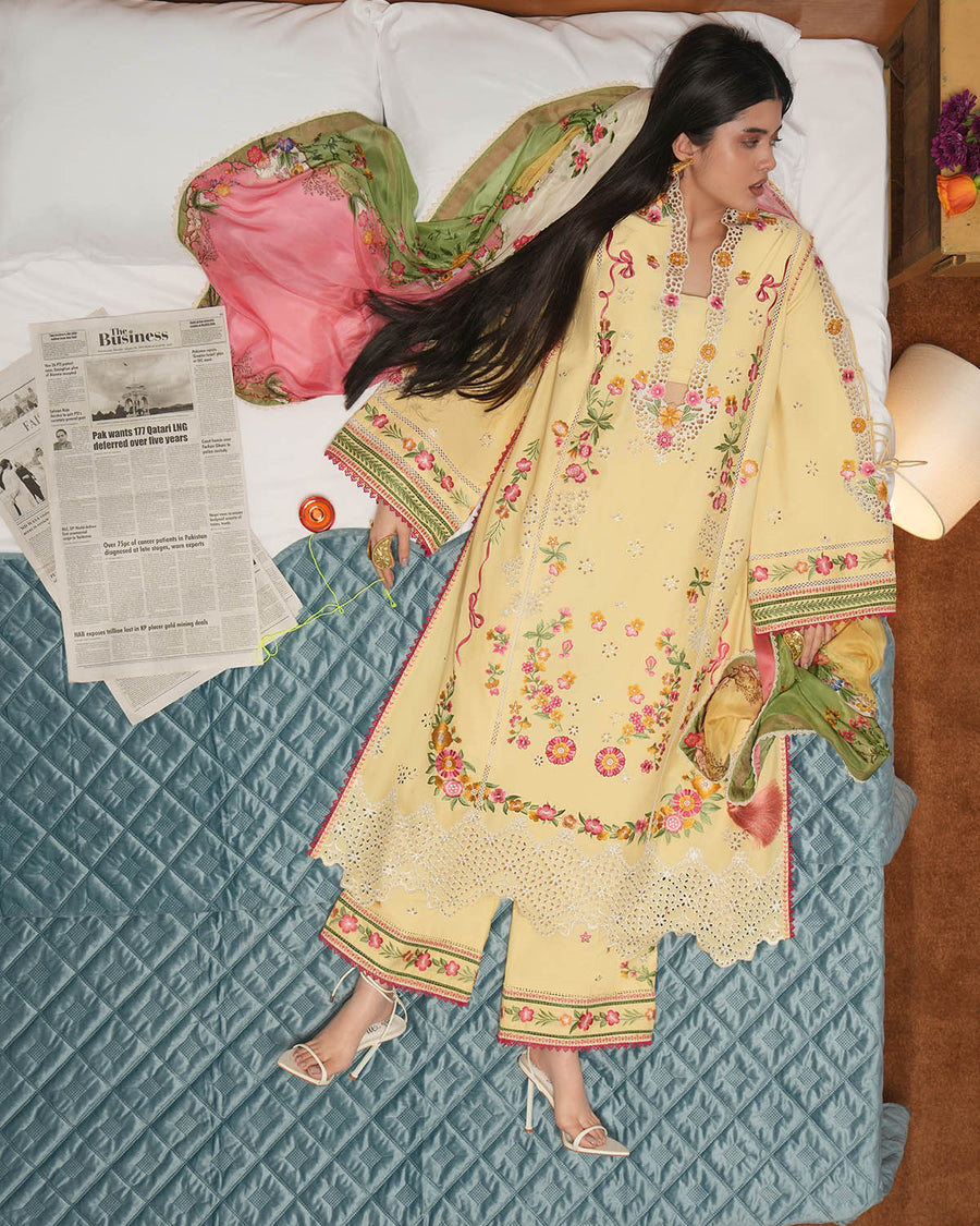 Jugnu Lahore The Reserved View Embroidered Cotton Unstitched 3Pc Suit - Jahan