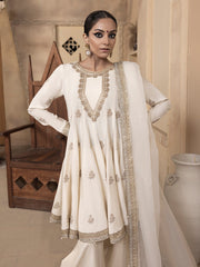 Hemstitch Embroidered Raw Silk Ready to Wear 3Pc Suit - Jahanara
