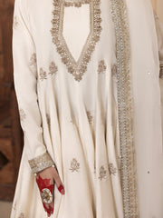Hemstitch Embroidered Raw Silk Ready to Wear 3Pc Suit - Jahanara