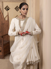 Hemstitch Embroidered Raw Silk Ready to Wear 3Pc Suit - Jahanara