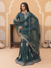 Hemstitch Embroidered Raw Silk Ready to Wear 3Pc Suit - Jasmine