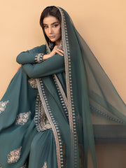 Hemstitch Embroidered Raw Silk Ready to Wear 3Pc Suit - Jasmine