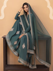 Hemstitch Embroidered Raw Silk Ready to Wear 3Pc Suit - Jasmine