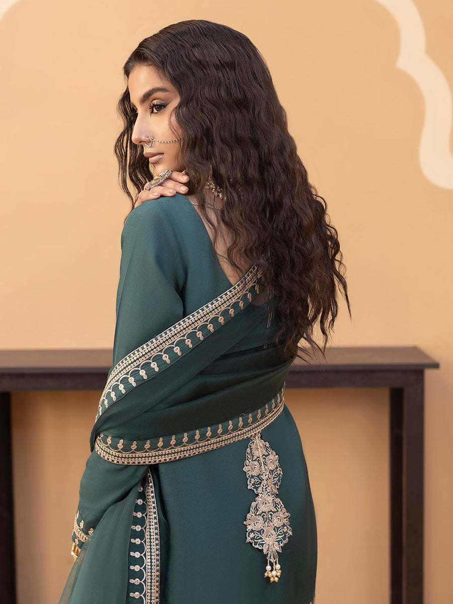 Hemstitch Embroidered Raw Silk Ready to Wear 3Pc Suit - Jasmine