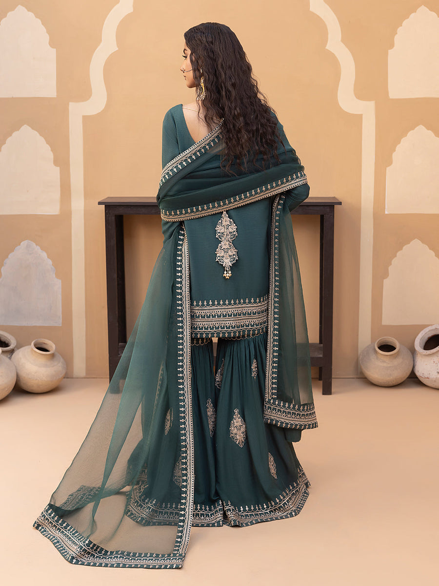 Hemstitch Embroidered Raw Silk Ready to Wear 3Pc Suit - Jasmine