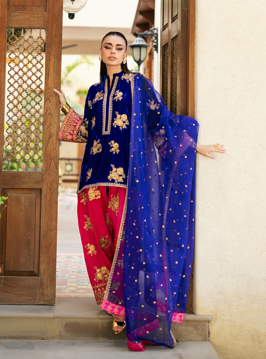 Zainab Chottani Embroidered Velvet Unstitched 3Pc Suit - Jia