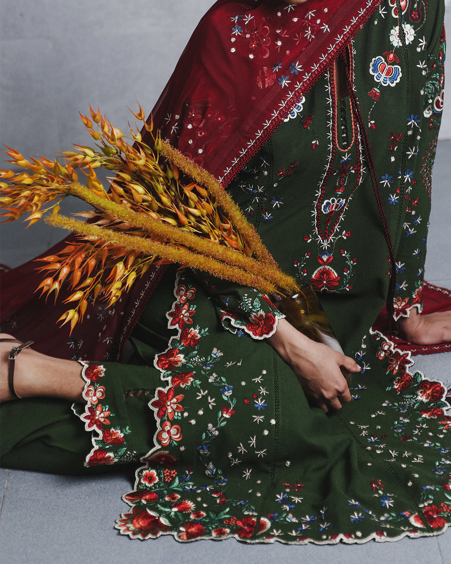 Jugnu Lahore Womenswear Embroidered Karandi Unstitched 3Pc Suit - JITA