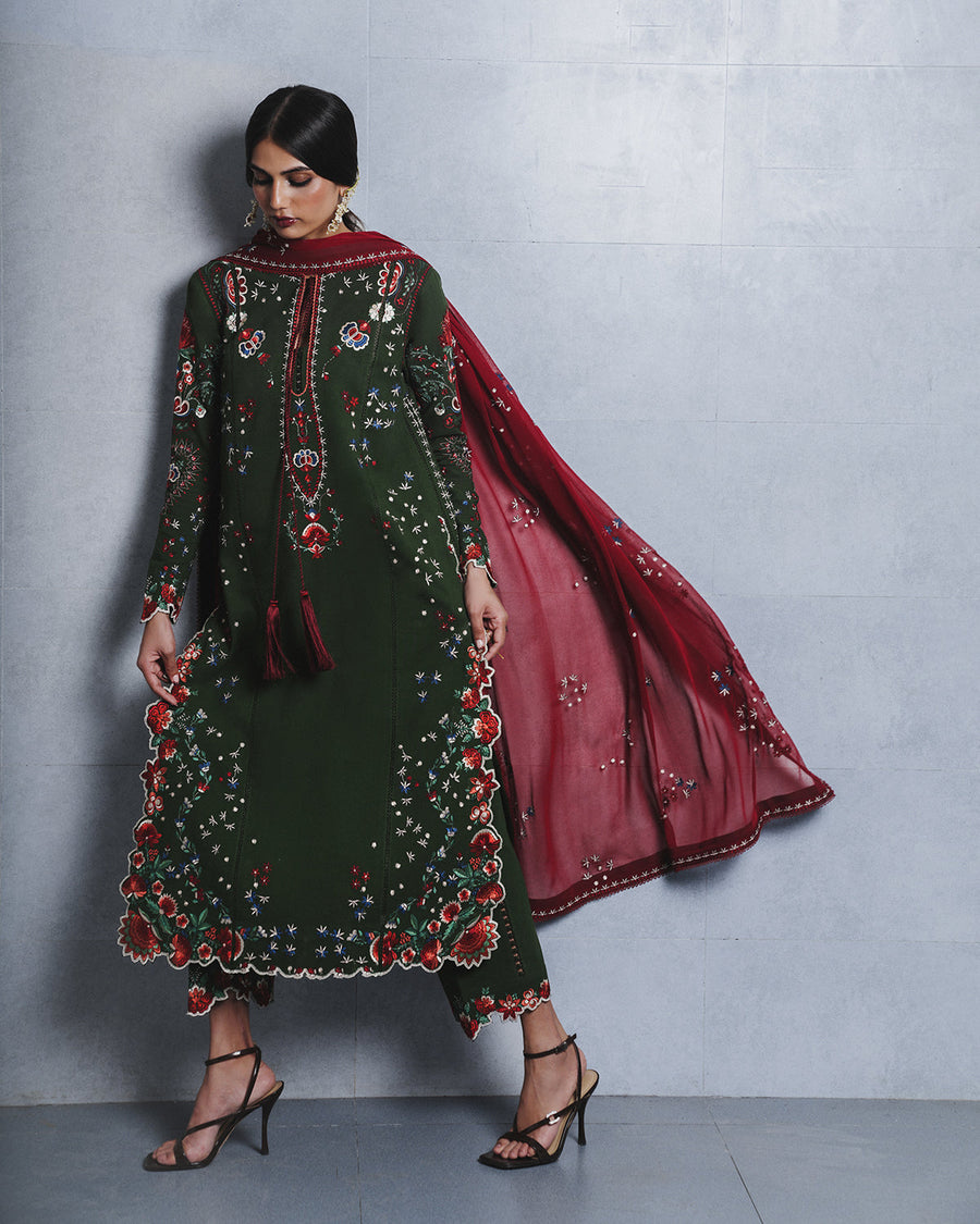 Jugnu Lahore Womenswear Embroidered Karandi Unstitched 3Pc Suit - JITA