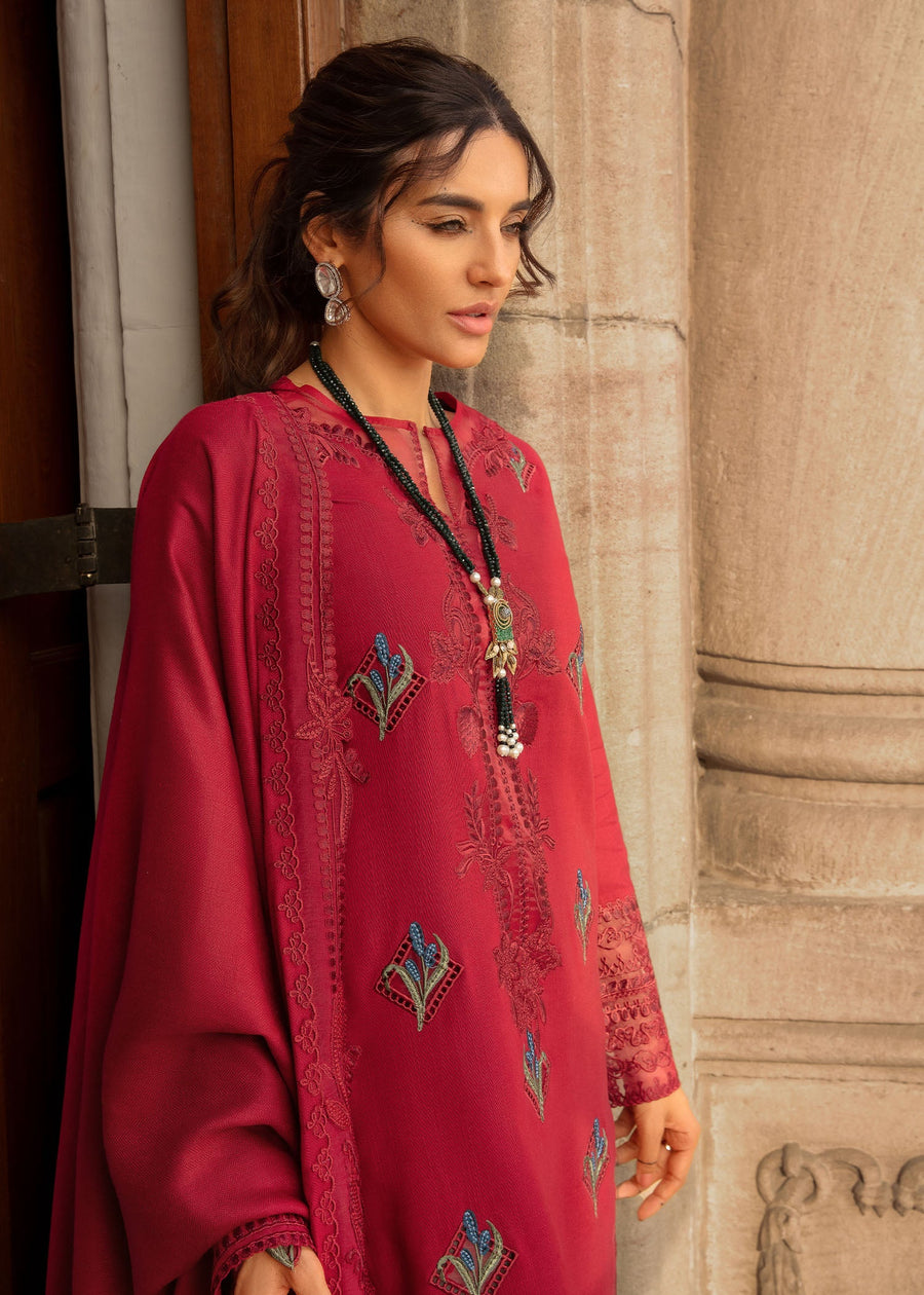 Crimson Aaleen Embroidered Karandi Unstitched 3Pc Suit - Jurao ka Kaam