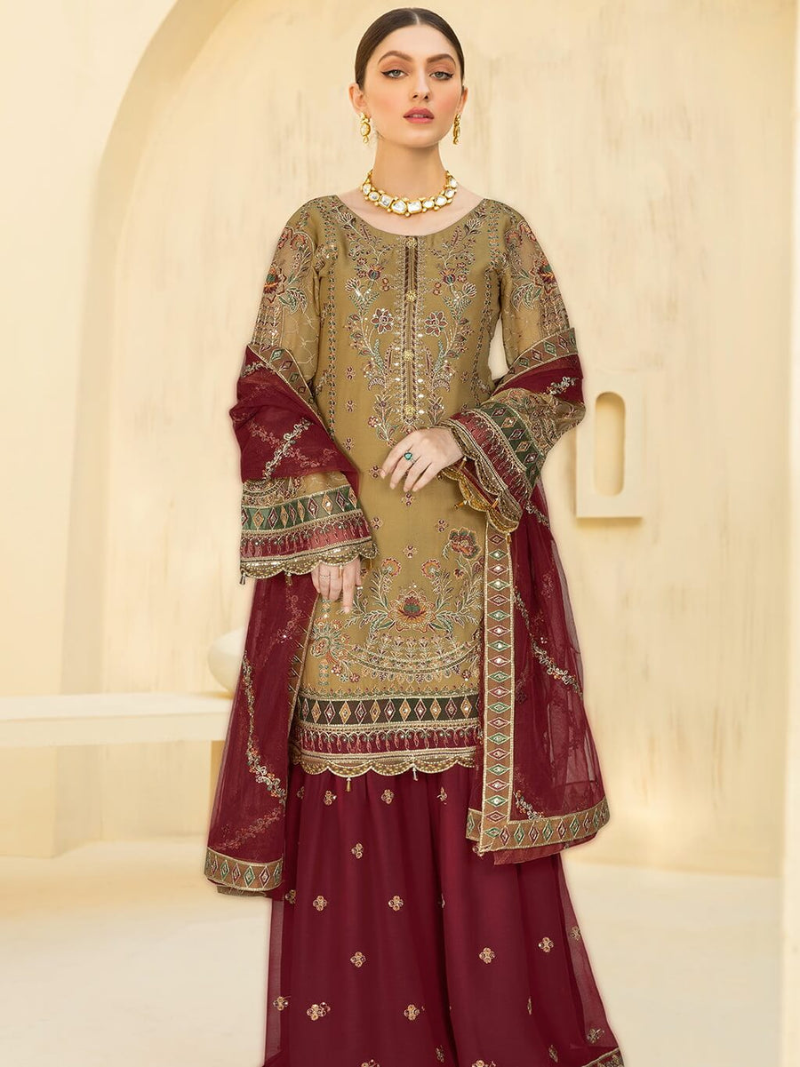 Kashish by Ramsha Embroidered Chiffon Unstitched 3Pc Suit K-104