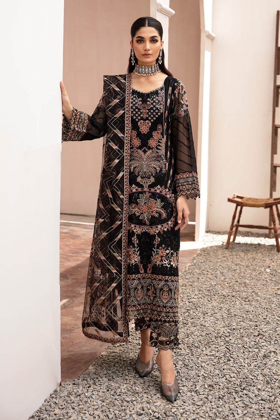 Kashish by Ramsha Embroidered Chiffon Unstitched 3Pc Suit K-205
