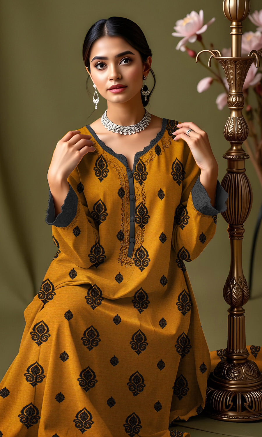 Khanabadosh Printed Winter Khaddar Unstitched 2Pc Suit KBWUS-0005