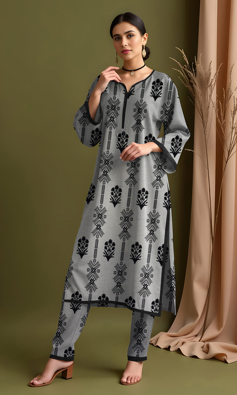 Khanabadosh Printed Winter Khaddar Unstitched 2Pc Suit KBWUS-0015