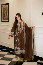 Faiza Faisal Afsana Embroidered Karandi Unstitched 3Pc Suit - KHAZAN