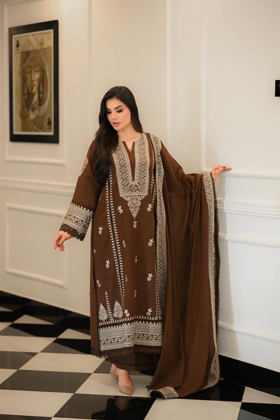 Faiza Faisal Afsana Embroidered Karandi Unstitched 3Pc Suit - KHAZAN