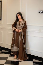 Faiza Faisal Afsana Embroidered Karandi Unstitched 3Pc Suit - KHAZAN