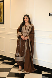 Faiza Faisal Afsana Embroidered Karandi Unstitched 3Pc Suit - KHAZAN