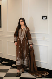 Faiza Faisal Afsana Embroidered Karandi Unstitched 3Pc Suit - KHAZAN