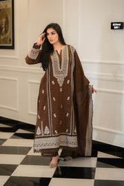 Faiza Faisal Afsana Embroidered Karandi Unstitched 3Pc Suit - KHAZAN