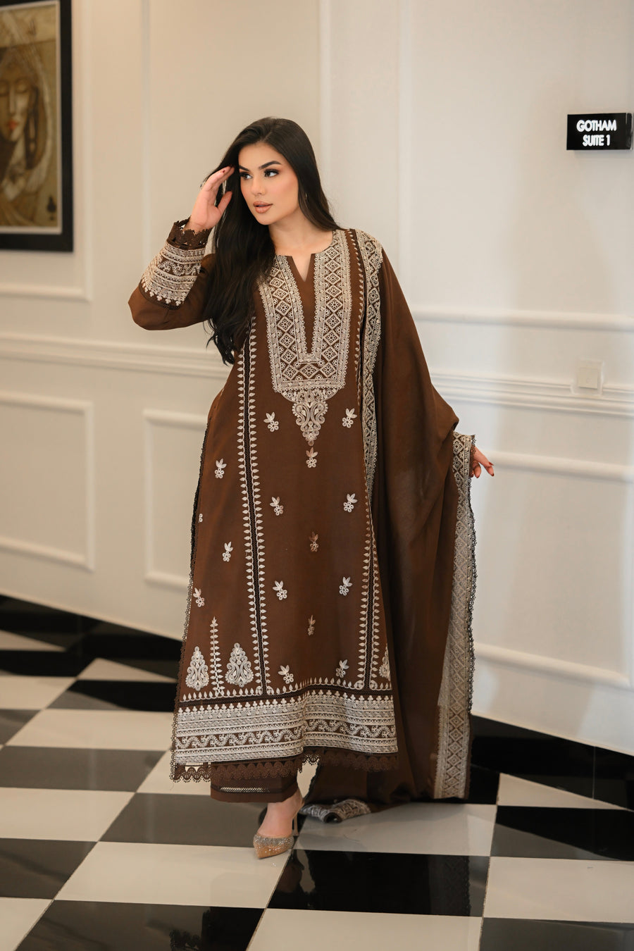 Faiza Faisal Afsana Embroidered Karandi Unstitched 3Pc Suit - KHAZAN