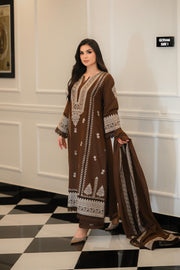 Faiza Faisal Afsana Embroidered Karandi Unstitched 3Pc Suit - KHAZAN