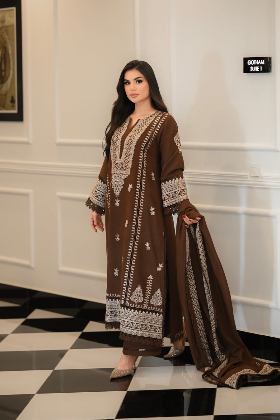 Faiza Faisal Afsana Embroidered Karandi Unstitched 3Pc Suit - KHAZAN