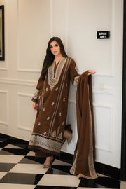Faiza Faisal Afsana Embroidered Karandi Unstitched 3Pc Suit - KHAZAN